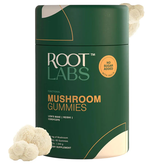 ROOT LABS Mushroom Gummies I No Added Sugar I Lions Mane Reishi Cordyceps I Brain Health I Overall Wellness I Immune Support I Non-GMO I 100% Natural & Organic I 300 mgI 60 Gummy